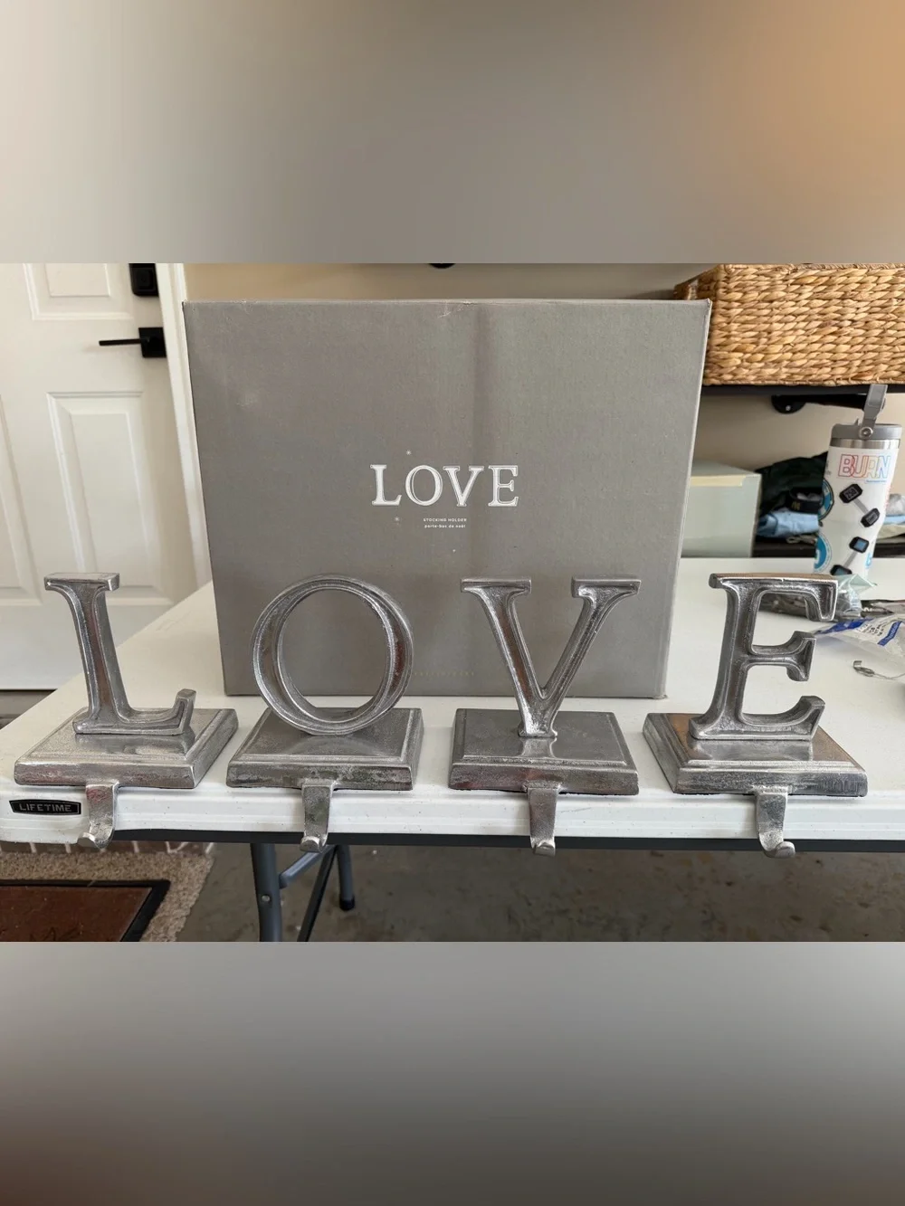 Pottery Barn Silver 'LOVE' Stocking Hooks - BRAND NEW IN BOX